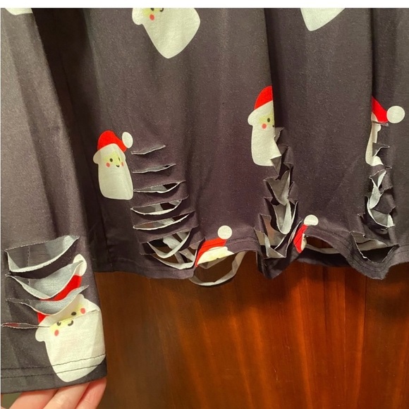 Festive Santa Print Long Sleeve Top with shredded detail - Picture 3 of 4